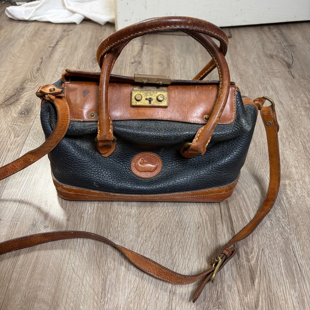 Lot of 2 Dooney & Burke Bags Black Tan Leather Bags Satchel Vintage - Picture 11 of 16